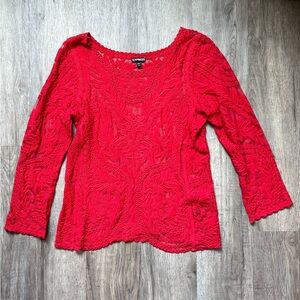 Express Red Floral Lace Long Sleeve Blouse